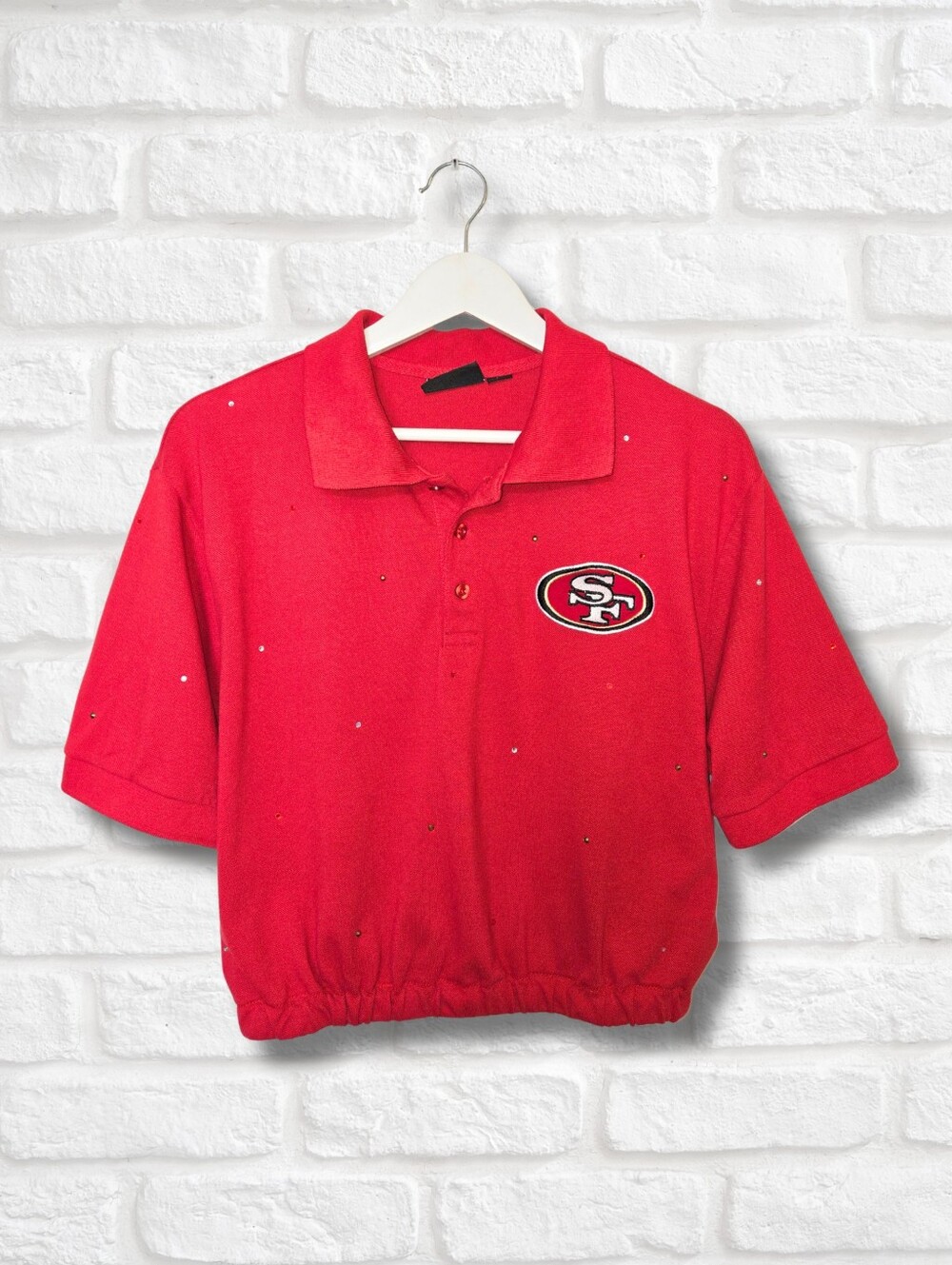 San Francisco 49ers Crop Polo W/Rhinestones